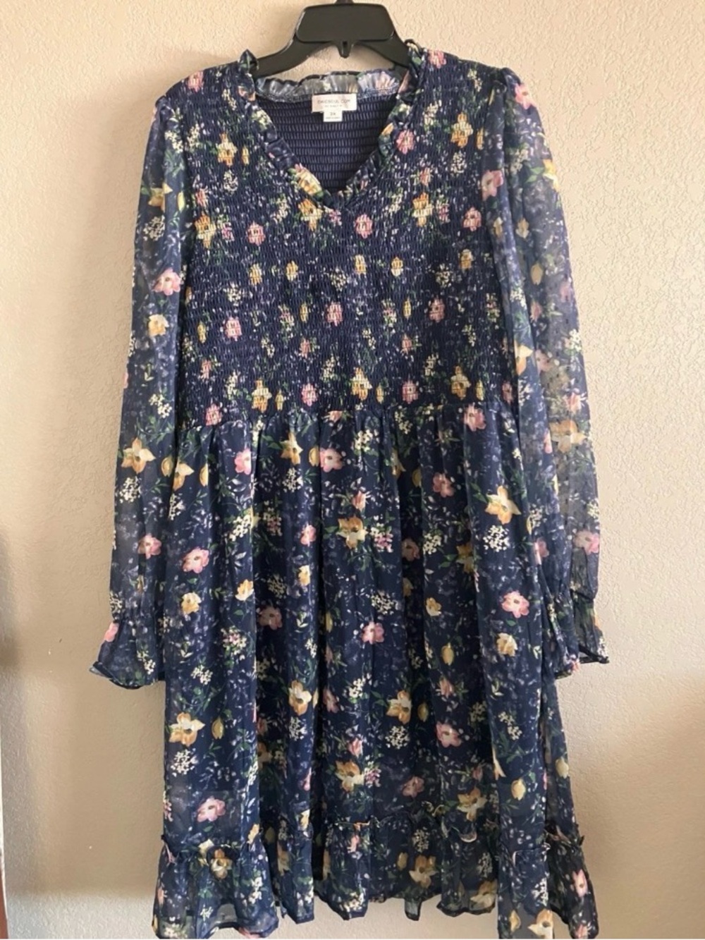 Chic Soul Midnight Train to Georgia Navy Floral Dress 3X Plus Smocked USA Made - Picture 3 of 8